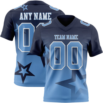 Custom Navy Light Blue-White Authentic Gradient Style Twinkle Star Football Jersey