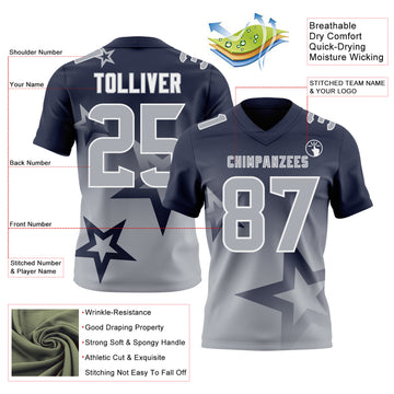 Custom Navy Gray-White Authentic Gradient Style Twinkle Star Football Jersey