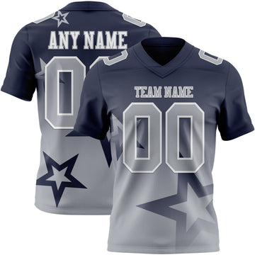 Custom Navy Gray-White Authentic Gradient Style Twinkle Star Football Jersey