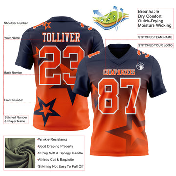 Custom Navy Orange-White Authentic Gradient Style Twinkle Star Football Jersey