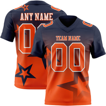Custom Navy Orange-White Authentic Gradient Style Twinkle Star Football Jersey