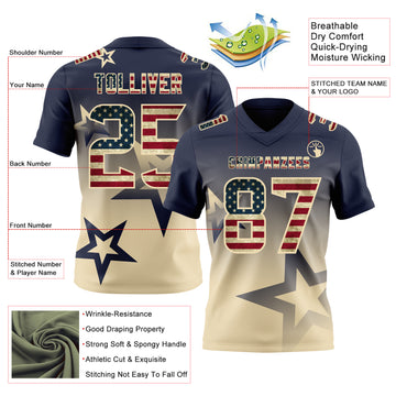 Custom Navy Vintage USA Flag-Cream Authentic Gradient Style Twinkle Star Football Jersey