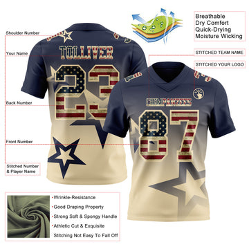 Custom Navy Vintage USA Flag-Cream Authentic Gradient Style Twinkle Star Football Jersey
