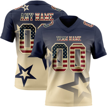 Custom Navy Vintage USA Flag-Cream Authentic Gradient Style Twinkle Star Football Jersey