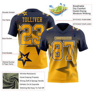 Custom Navy Gold-White Authentic Gradient Style Twinkle Star Football Jersey