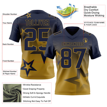 Custom Navy-Old Gold Authentic Gradient Style Twinkle Star Football Jersey