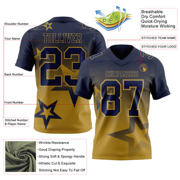 Custom Navy-Old Gold Authentic Gradient Style Twinkle Star Football Jersey