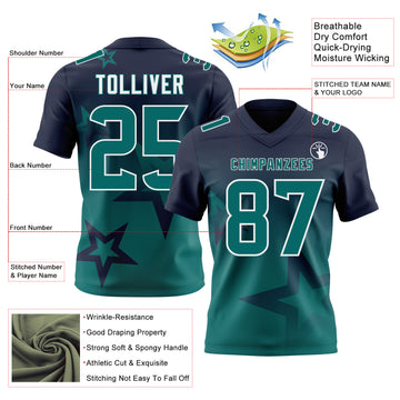 Custom Navy Teal-White Authentic Gradient Style Twinkle Star Football Jersey