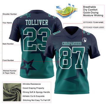 Custom Navy Teal-White Authentic Gradient Style Twinkle Star Football Jersey