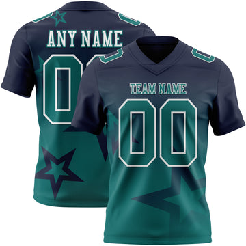 Custom Navy Teal-White Authentic Gradient Style Twinkle Star Football Jersey