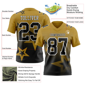 Custom Old Gold Black-White Authentic Gradient Style Twinkle Star Football Jersey