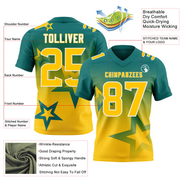 Custom Teal Yellow-White Authentic Gradient Style Twinkle Star Football Jersey