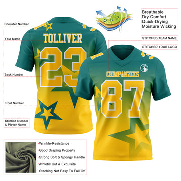 Custom Teal Yellow-White Authentic Gradient Style Twinkle Star Football Jersey