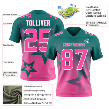 Custom Teal Pink-White Authentic Gradient Style Twinkle Star Football Jersey