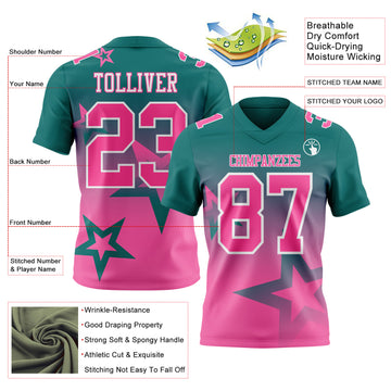 Custom Teal Pink-White Authentic Gradient Style Twinkle Star Football Jersey