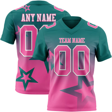 Custom Teal Pink-White Authentic Gradient Style Twinkle Star Football Jersey