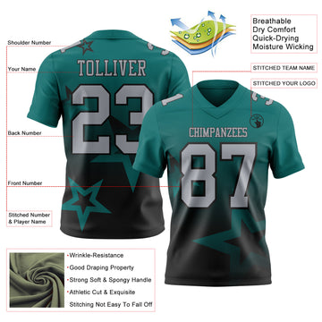 Custom Teal Gray-Black Authentic Gradient Style Twinkle Star Football Jersey