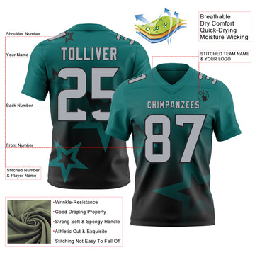 Custom Teal Gray-Black Authentic Gradient Style Twinkle Star Football Jersey