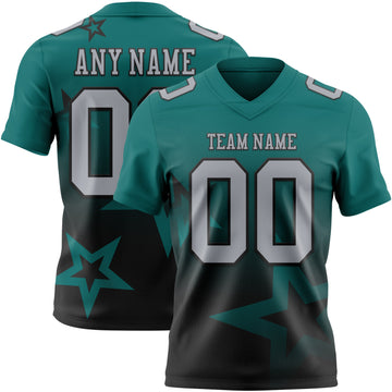 Custom Teal Gray-Black Authentic Gradient Style Twinkle Star Football Jersey