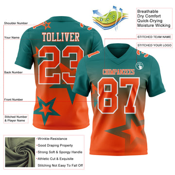 Custom Teal Orange-White Authentic Gradient Style Twinkle Star Football Jersey