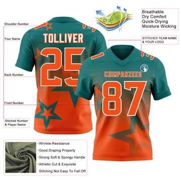 Custom Teal Orange-White Authentic Gradient Style Twinkle Star Football Jersey