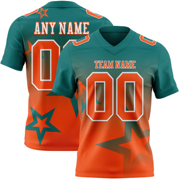 Custom Teal Orange-White Authentic Gradient Style Twinkle Star Football Jersey