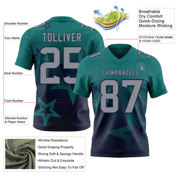 Custom Teal Gray-Navy Authentic Gradient Style Twinkle Star Football Jersey
