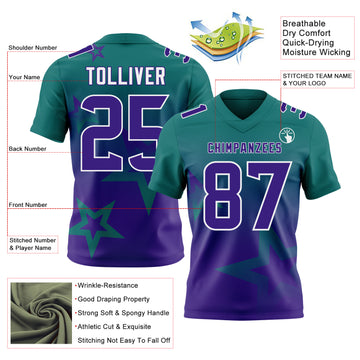 Custom Teal Purple-White Authentic Gradient Style Twinkle Star Football Jersey