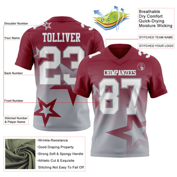 Custom Crimson White-Gray Authentic Gradient Style Twinkle Star Football Jersey