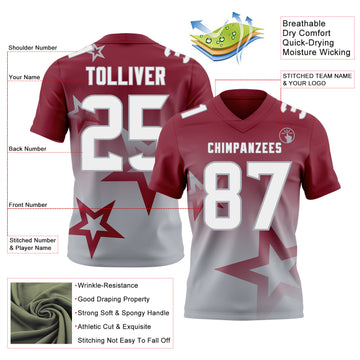 Custom Crimson White-Gray Authentic Gradient Style Twinkle Star Football Jersey