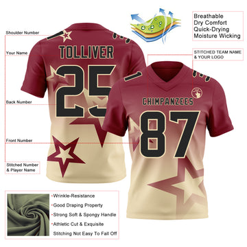 Custom Crimson Black-Cream Authentic Gradient Style Twinkle Star Football Jersey