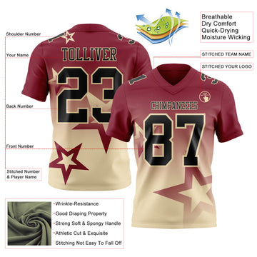 Custom Crimson Black-Cream Authentic Gradient Style Twinkle Star Football Jersey