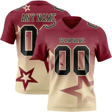 Custom Crimson Black-Cream Authentic Gradient Style Twinkle Star Football Jersey