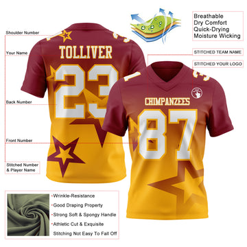 Custom Crimson White-Gold Authentic Gradient Style Twinkle Star Football Jersey