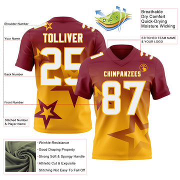 Custom Crimson White-Gold Authentic Gradient Style Twinkle Star Football Jersey
