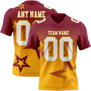 Custom Crimson White-Gold Authentic Gradient Style Twinkle Star Football Jersey