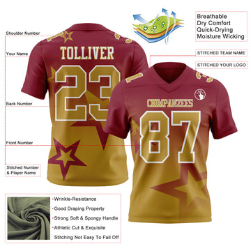 Custom Crimson Old Gold-White Authentic Gradient Style Twinkle Star Football Jersey