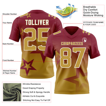 Custom Crimson Old Gold-White Authentic Gradient Style Twinkle Star Football Jersey