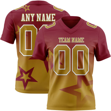 Custom Crimson Old Gold-White Authentic Gradient Style Twinkle Star Football Jersey