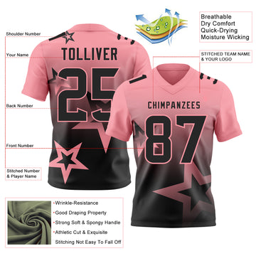 Custom Medium Pink-Black Authentic Gradient Style Twinkle Star Football Jersey