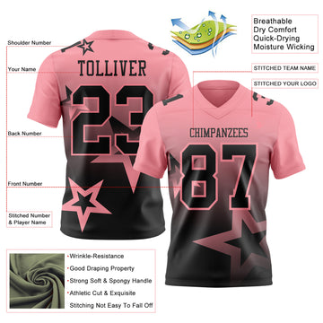 Custom Medium Pink-Black Authentic Gradient Style Twinkle Star Football Jersey
