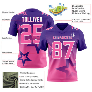 Custom Purple Pink-White Authentic Gradient Style Twinkle Star Football Jersey