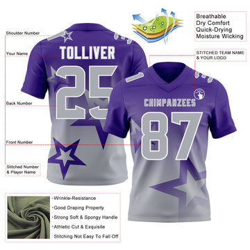 Custom Purple Gray-White Authentic Gradient Style Twinkle Star Football Jersey