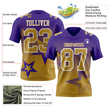 Custom Purple Old Gold-White Authentic Gradient Style Twinkle Star Football Jersey