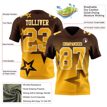 Custom Brown Gold-White Authentic Gradient Style Twinkle Star Football Jersey