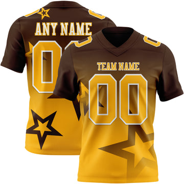 Custom Brown Gold-White Authentic Gradient Style Twinkle Star Football Jersey