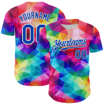 Custom Rainbow Thunder Blue White-Black Multicolor Geometric Grid Diamond Authentic Baseball Jersey