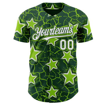 Custom Green White-Neon Green Cracked Pattern Graffiti Stars Authentic Baseball Jersey