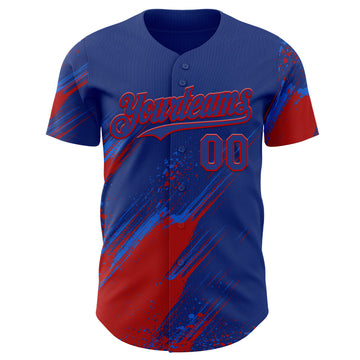 Custom Royal Thunder Blue-Red Diagonal Scratch Brush Stroke Paint Splatter Authentic Baseball Jersey