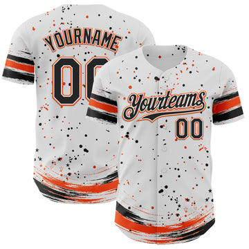 Custom White Black-Orange Stars Paint Splatter Brush Stroke Authentic Baseball Jersey